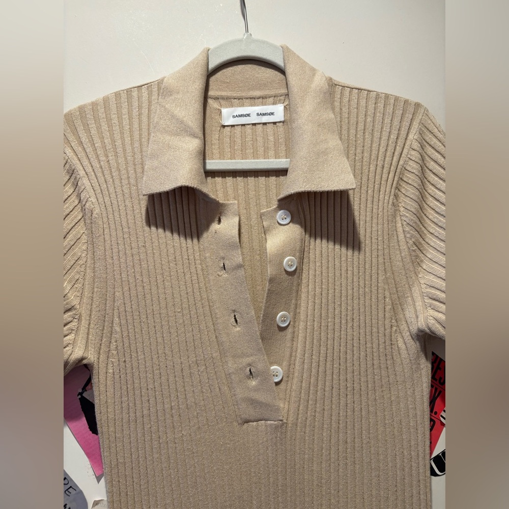 SAMSOE Beige Ribbed Knit Dress - Picture 3 of 16